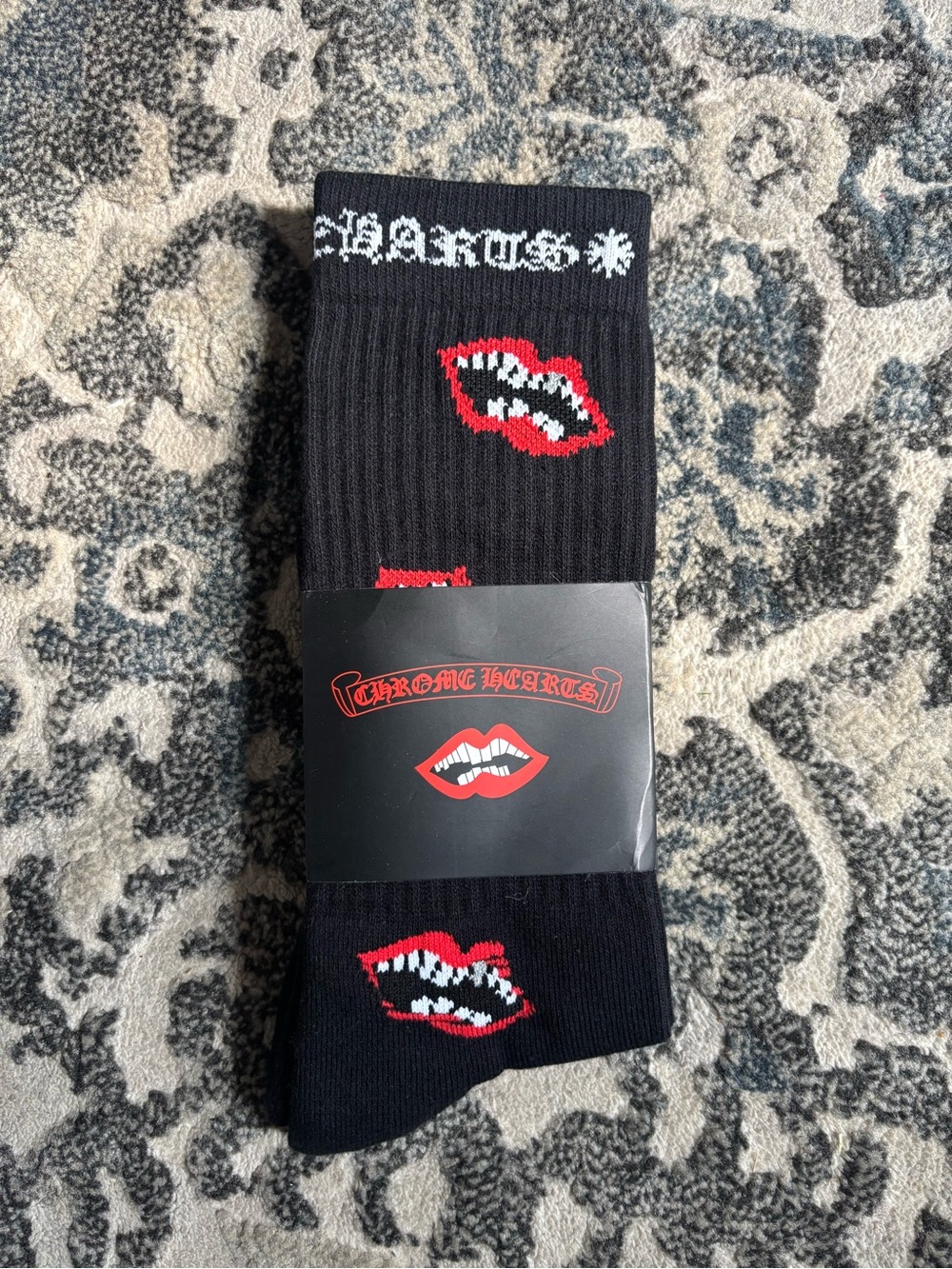 Chrome Hearts Black Socks with Red Lip Motif